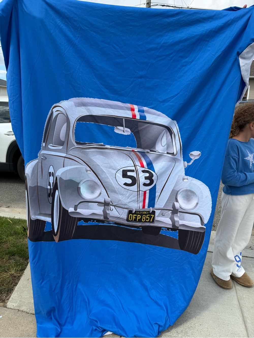 Herbie Love Bug “ 53 “ Blue Duvet Cover with Vintage Car Graphic
